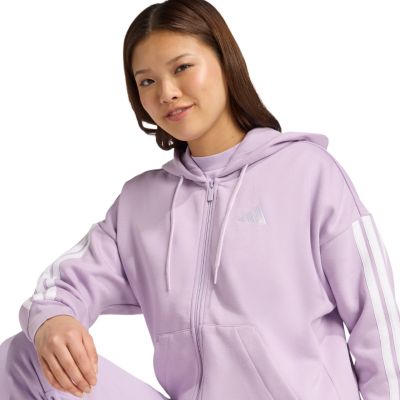 11. Bluza damska adidas Essentials 3-Stripes Full-Zip Fleece Hoodie fioletowa JY3080