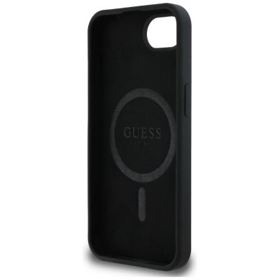 7. Etui Guess Silicone Script Metal Logo MagSafe na iPhone 16e - czarne