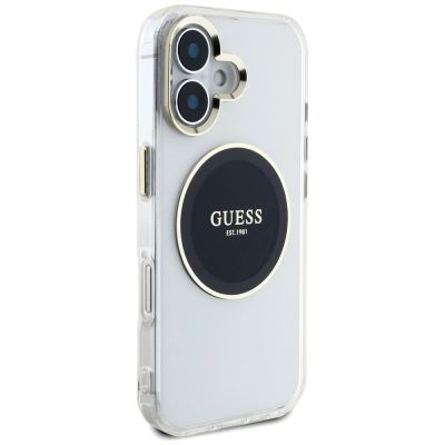 4. Etui Guess IML Metal Colored Circle Classic Logo MagSafe na iPhone 16 - czarne