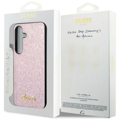 8. Etui Guess Glitter Script na Samsung Galaxy S24 - różowe