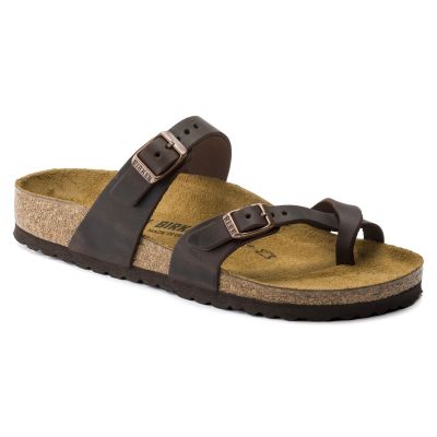 Klapki damskie Birkenstock Mayari Habana Narrow japonki na wąską stopę skóra nubukowa brązowe (0171323)