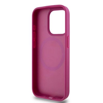 7. Etui DKNY Leather Monogram Pattern Metal Logo MagSafe na iPhone 15 Pro - różowe