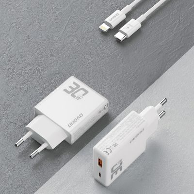 3. Ładowarka sieciowa GaN Dudao A30EUL 30W USB-A / USB-C + kabel USB-C - Lightning - biała