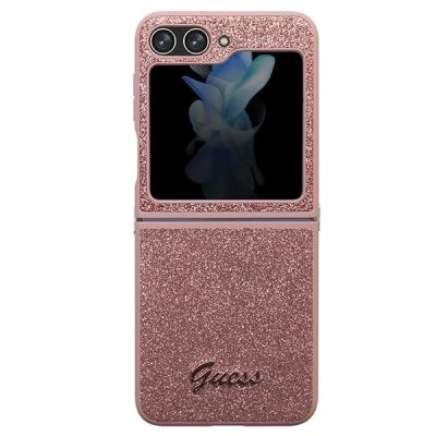 2. Etui Guess Glitter Script na Samsung Galaxy Z Flip 5 - różowe