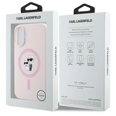8. Etui Karl Lagerfeld Silicone Karl&Choupette Heads Ring MagSafe na iPhone 16 Plus - różowe