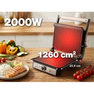 7. ELDOM GRIIL KONTAKTOWY GK200 2000W, REGULACJA TEMPERATURY, DWA POJEMNIKI NA TŁUSCZ, PŁYTY Z NIE PRZYWIERAJĄCĄ POWŁOKĄ