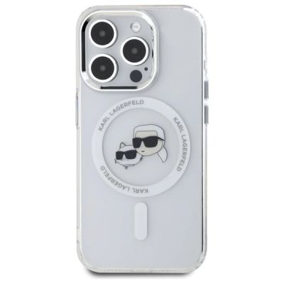 3. Etui Karl Lagerfeld IML Metal Karl&Choupette Head MagSafe na iPhone 15 Pro Max - białe