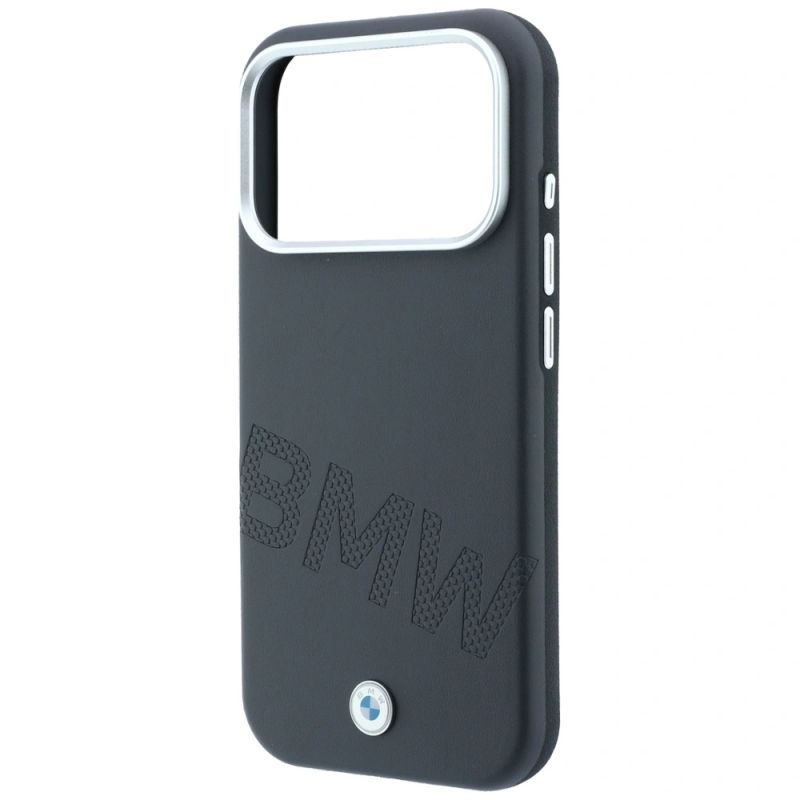 6. Etui BMW Sign Inclined Deboss Letters MagSafe na iPhone 17 Pro / 18 Pro - szare