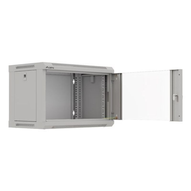 6. Szafa instalacyjna rack wisząca 19" 6U 540x350 szara drzwi przeszklone Lanberg (Flat Pack)