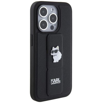 4. Etui Karl Lagerfeld Gripstand Saffiano Choupette Pins na iPhone 14 Pro - czarne