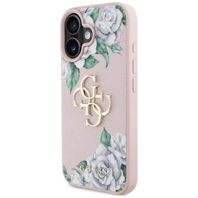 2. Etui Guess Grained Roses Big 4G logo na iPhone 16 - różowe