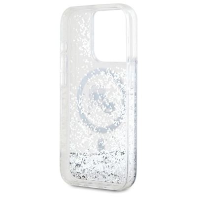7. Etui Karl Lagerfeld Liquid Glitter Karl & Choupette Head Magsafe na iPhone 15 Pro Max - przezroczyste