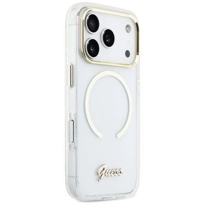 4. Etui Guess IML Script Metal MagSafe na iPhone 17 Pro - przezroczyste