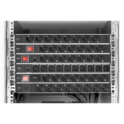 7. Digitus Listwa zasilająca PDU 19" Rack, 7x gniazdo schuko, 2.0m, 1x wtyk unischuko, 16A, wł./wył., zabezpieczenie przeciążeniowe, profil aluminiowy
