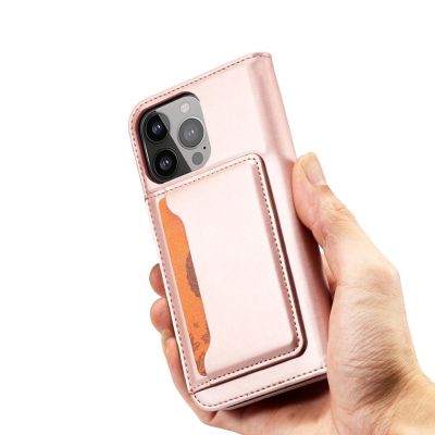 6. Magnet Card Case etui do iPhone 13 Pro Max pokrowiec portfel na karty kartę podstawka różowy