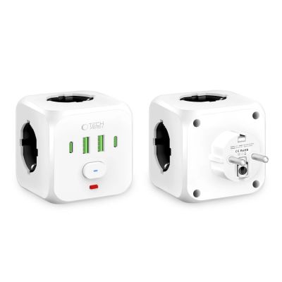2. Listwa zasilająca Tech-Protect PCL3x4, 2x USB-A, 2x USB-C, 3x AC Typ Schuko - biała