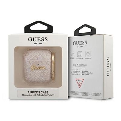 3. Etui Guess 4G Script Metal Collectionna AirPods 1 / 2 - różowe