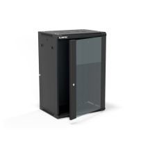 Szafa wisząca 19" 18U 600x450, (opcja dwusekcyjna) drzwi szklane jednoskrzydłowe, tył osłona pełna demontowalna, osłony boczne pełne demontowalne zamykane na klucz, 4 belki, kolor czarny, do samodzielnego montażu - Flat Pack, ALANTEC