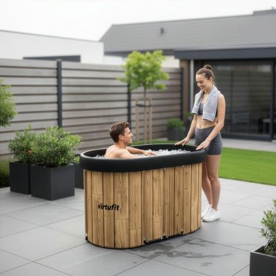 28. VIRTUFIT WANNA LODOWA OWALNA 500 LITRÓW IMITACJA DREWNA Z AKCESORIAMI