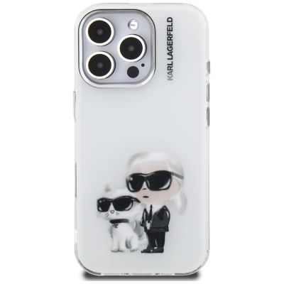 3. Etui Karl Lagerfeld IML Aquarelle Karl & Choupette & Logo na iPhone 16 Pro - białe