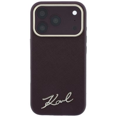 3. Etui Karl Lagerfeld Saffiano Small Script Metal Logo MagSafe na iPhone 17 Pro / 18 Pro - burgundowe