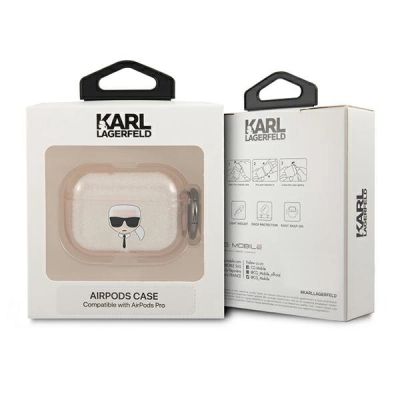 3. Etui Karl Lagerfeld Glitter Karl's Head na AirPods Pro - złote