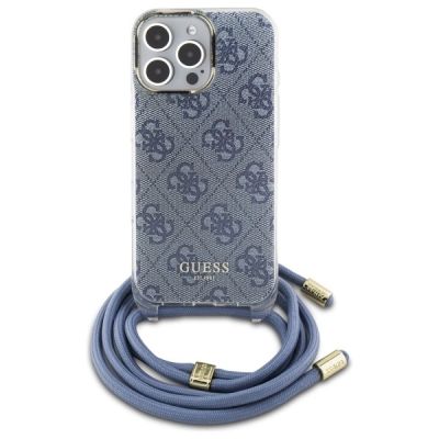 2. Etui Guess Crossbody Cord 4G Print ze smyczą na iPhone 16 Pro - niebieskie