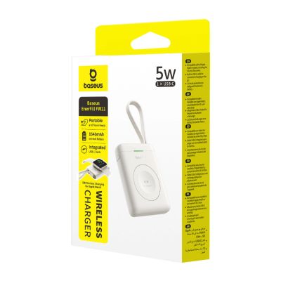 4. Powerbank Baseus EnerFill FW11 5W do Apple Watch z wbudowanym kablem - biały