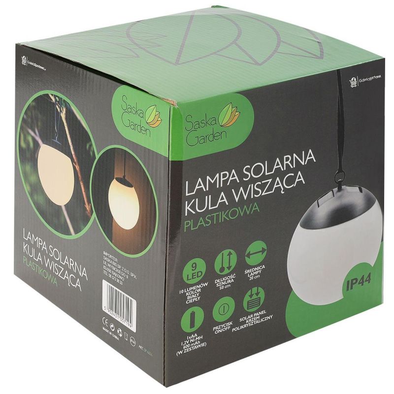 25. LAMPA SOLARNA PLASTIKOWA KULA WISZĄCA 20CM
