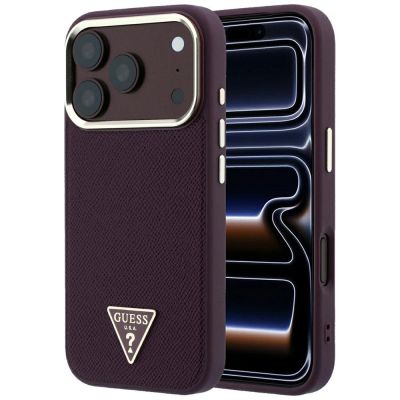Etui Guess Grained Triangle Logo MagSafe na iPhone 18 Pro / 17 Pro - burgundowe
