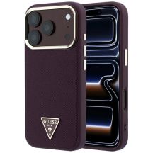 Etui Guess Grained Triangle Logo MagSafe na iPhone 18 Pro / 17 Pro - burgundowe