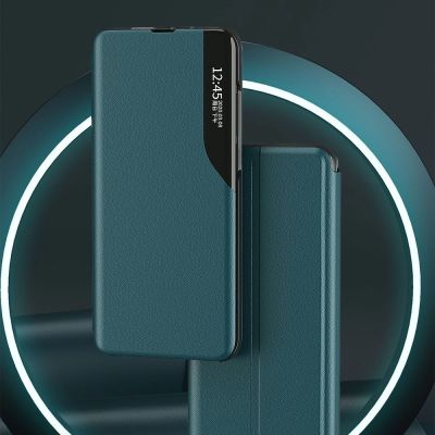 4. Eco Leather View Case elegancki futerał etui z klapką i funkcją podstawki Samsung Galaxy A72 4G niebieski