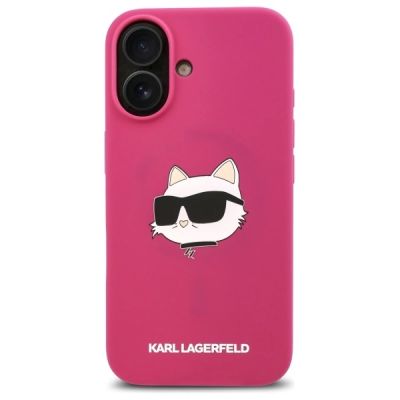 3. Etui Karl Lagerfeld Silicone Choupette Head Print MagSafe na iPhone 16 - fuksja