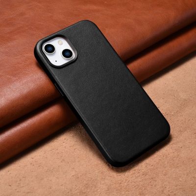 13. iCarer Case Leather pokrowiec etui z naturalnej skóry do iPhone 14 Plus czarny (kompatybilne z MagSafe)