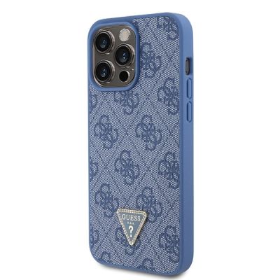 2. Etui Guess Leather 4G Triangle Strass do iPhone 15 Pro Max - niebieskie