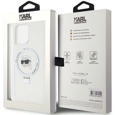 8. Etui Karl Lagerfeld Ring Stand Karl Head MagSafe do iPhone 15 Pro Max - białe