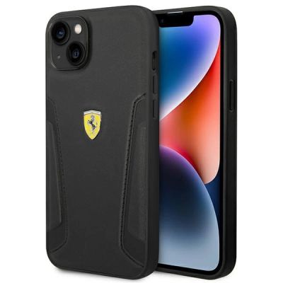 Etui Ferrari Leather Stamp Sides na iPhone 14 Plus - czarne