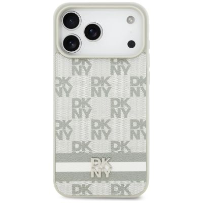 3. Etui DKNY Checkered with Printed Stripes na iPhone 17 Pro Max - beżowe