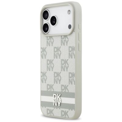 2. Etui DKNY Checkered with Printed Stripes na iPhone 17 Pro Max - beżowe