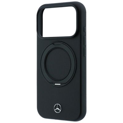 6. Etui Mercedes Leather with Ring Stand MagSafe do iPhone 18 Pro / 17 Pro - czarne