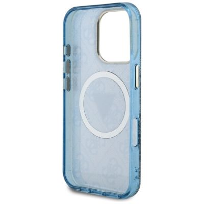 7. Etui Guess IML Metal Glitter 4G Circle Triangle MagSafe na iPhone 16 Pro Max - niebieskie