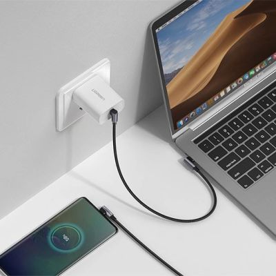 3. Kabel Ugreen US323 kątowy USB-C - USB-C PD QC SCP 3A 480Mb/s 1m - szary