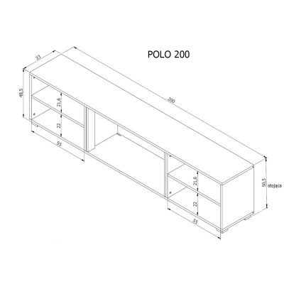 3. Szafka RTV POLO 200x33x50,5 biały + kominek czarny