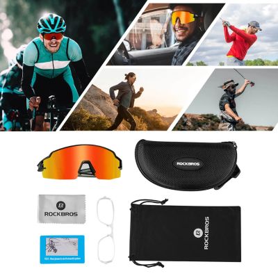 3. Okulary rowerowe Rockbros fotochromowe z ochroną UV i wkładką korekcyjną pomarańczowe szkła - czarne