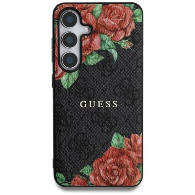 3. Etui Guess Leather 4G Flowers Print Metal Classic Logo MagSafe na Samsung Galaxy S25 - czarne