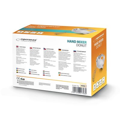 13. Mikser ręczny Esperanza Donut EKM009 (250W; kolor biały)