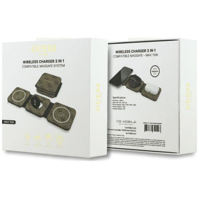 5. Ładowarka indukcyjna Guess 4G MagSafe 3w1 15W - brązowa
