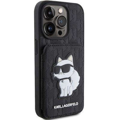4. Etui Karl Lagerfeld Saffiano Cardslots and Stand Monogram Choupette do iPhone 15 Pro - czarne