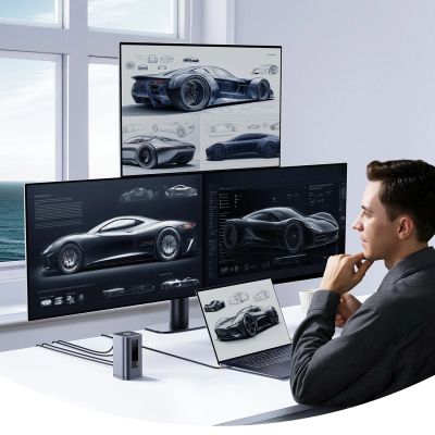 10. Stacja dokująca Baseus Spacemate RD1 hub 11w1 USB-C - 2xHDMI 4K@60Hz 2xDP 4K@60Hz 2xUSB-A 10Gb/s USB-C 10Gb/s RJ45 USB-A 480Mb/s USB-C PD mini jack 3.5mm ładowarka EU - szara
