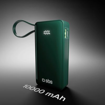 10. Powerbank SBS 10000 mAh 20W z wbudowanym kablem USB-C i wyświetlaczem cyfrowym - zielony